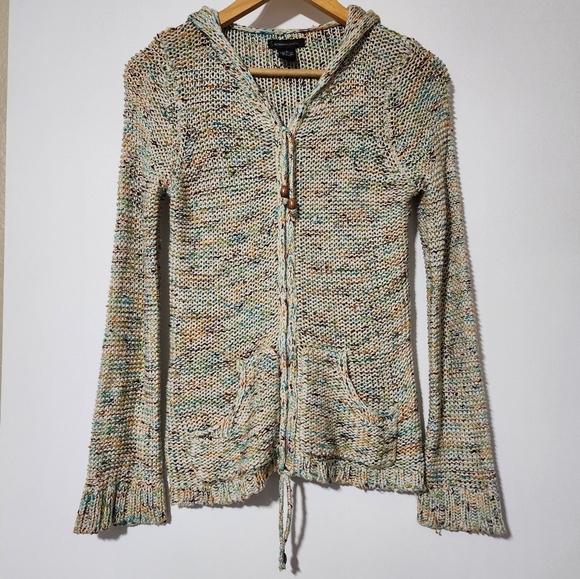 Bcbg vintage zip up knit earth toned hooded sweater - Picture 2 of 10